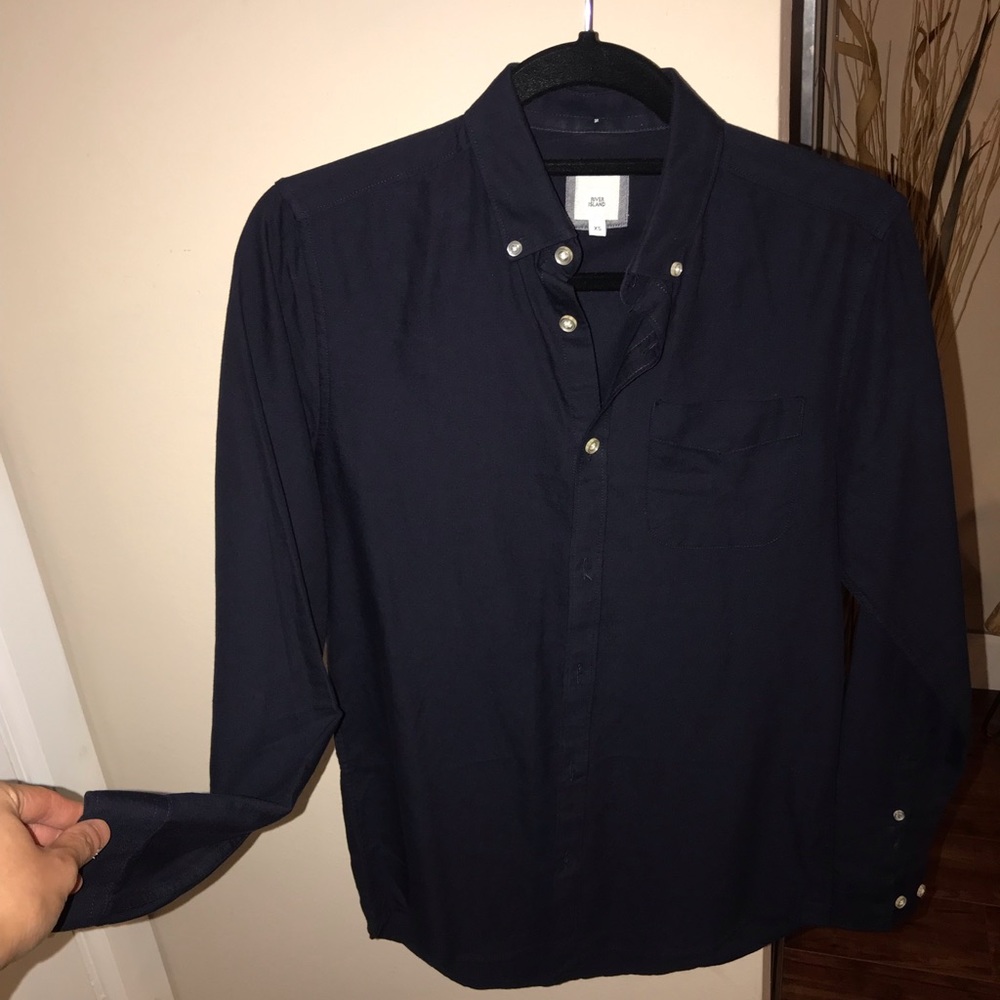 River Island Regular Fit Oxford Shirt in Navy
